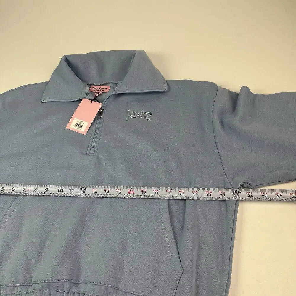 Juicy Couture Breezy 1/4 Zip Sweatshirt Wide Leg Sweatpants M Bling Tracksuit